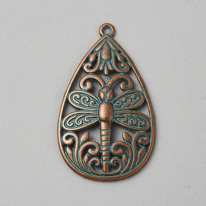 Metal Charms - Patina Charms - Dragonly Charms - Teardrop Charms - 37x23mm - 5pcs - (3969)