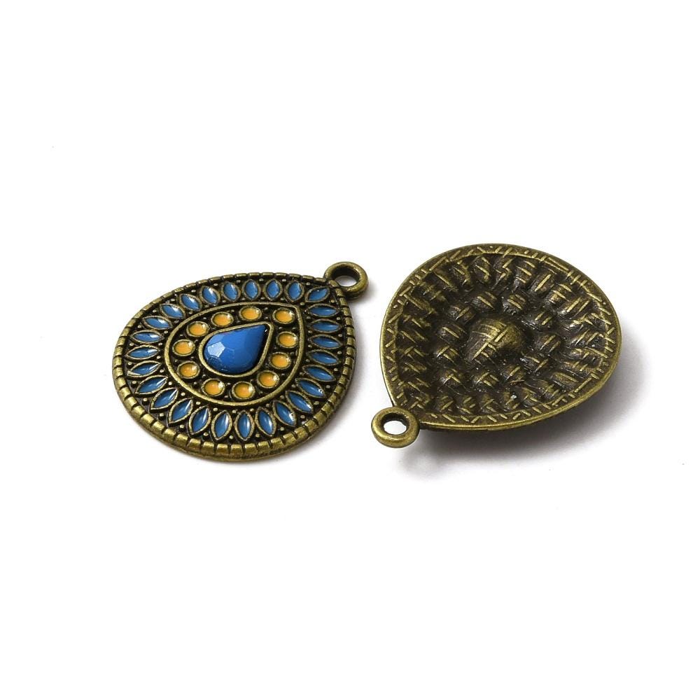Metal Charms - Enamel Charms - Rhinestone Charms - Teardrop Charms - 25x19mm - 5pcs - (5079)