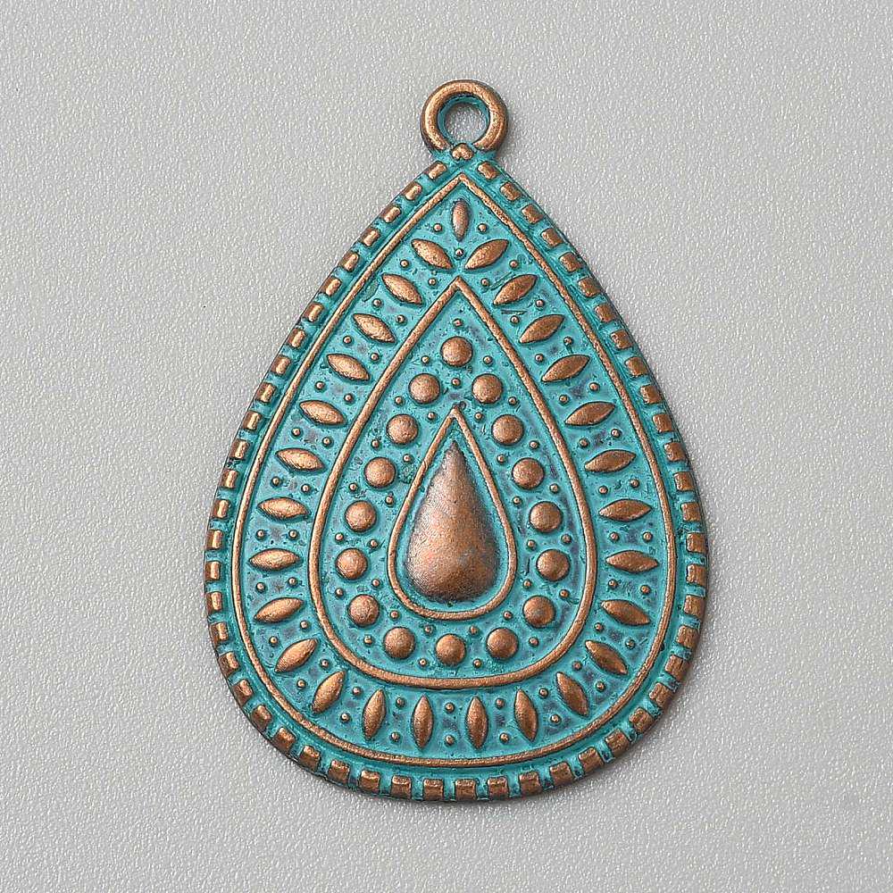 Metal Charms - Patina Charms - Teardrop Charms - 35x24mm - 5pcs - (A635)