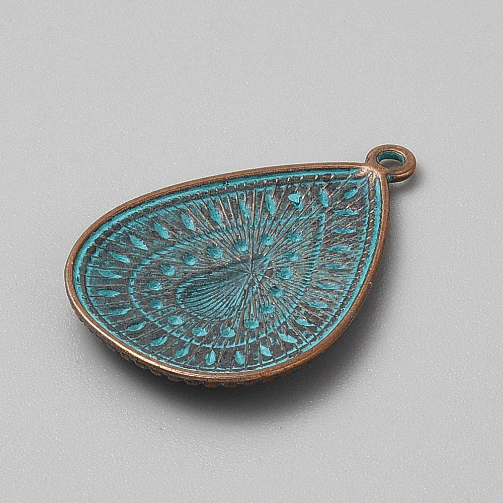 Metal Charms - Patina Charms - Teardrop Charms - 35x24mm - 5pcs - (A635)