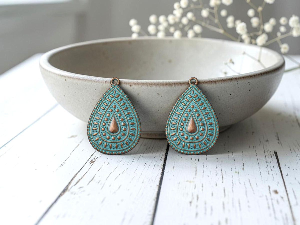 Metal Charms - Patina Charms - Teardrop Charms - 35x24mm - 5pcs - (A635)