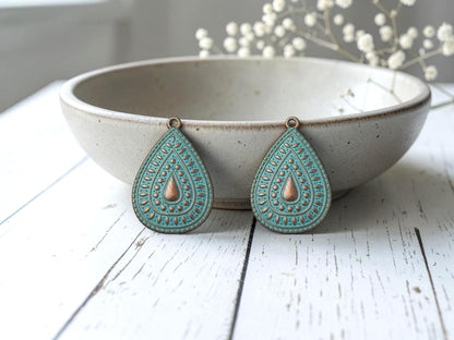 Metal Charms - Patina Charms - Teardrop Charms - 35x24mm - 5pcs - (A635)