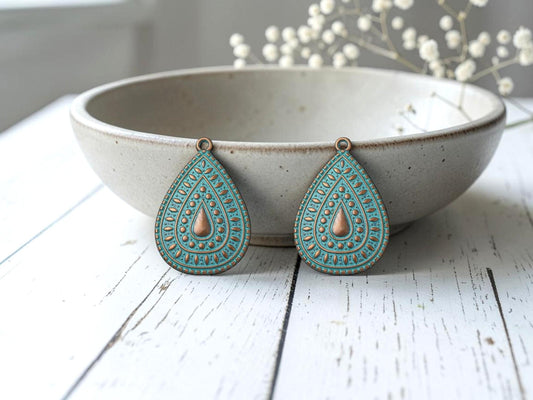 Metal Charms - Patina Charms - Teardrop Charms - 35x24mm - 5pcs - (A635)