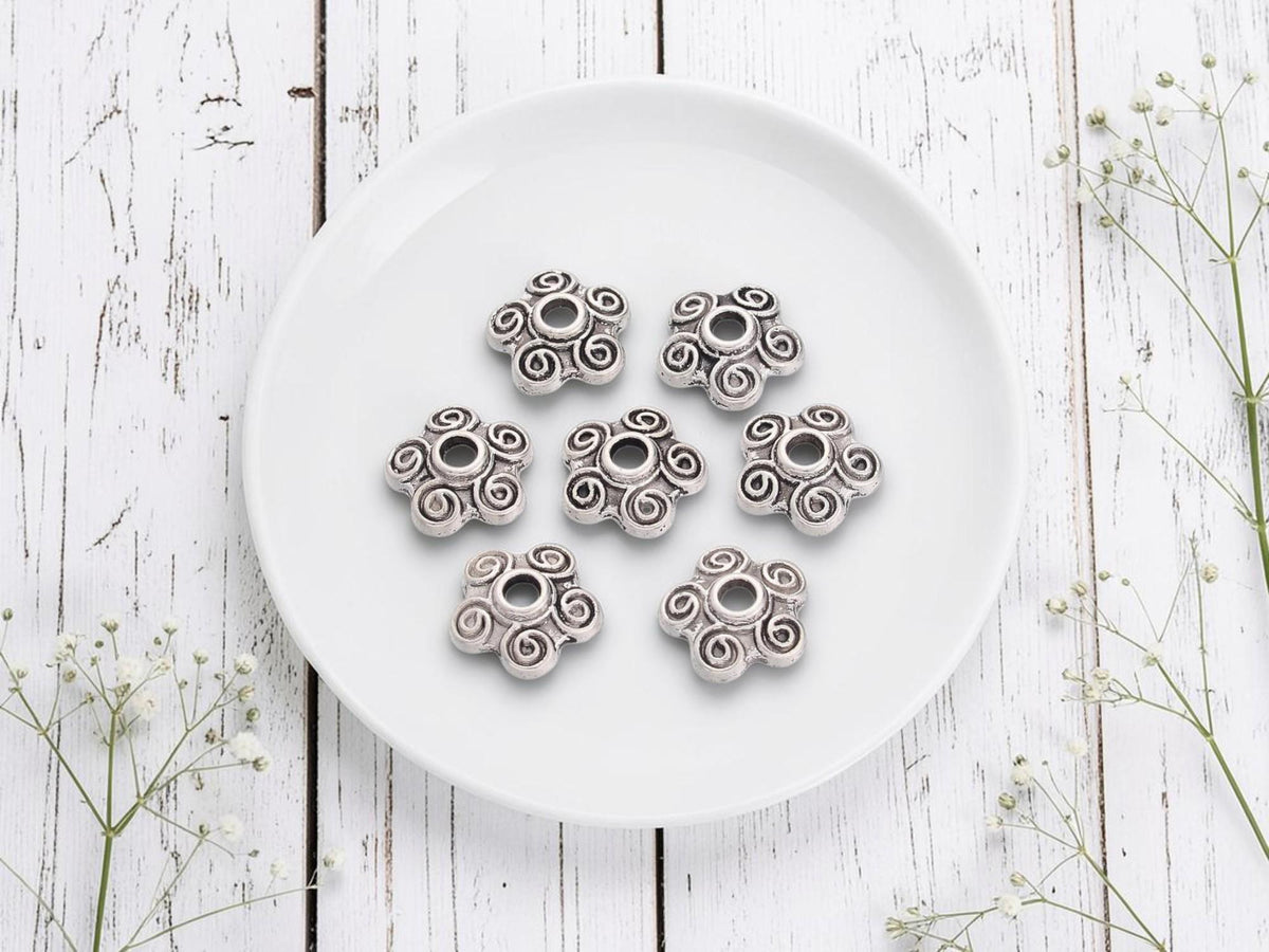 Antique Silver Metal Bead Caps - Fits 10mm Beads - 100pcs - (541)