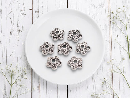 Antique Silver Metal Bead Caps - Fits 10mm Beads - 100pcs - (541)