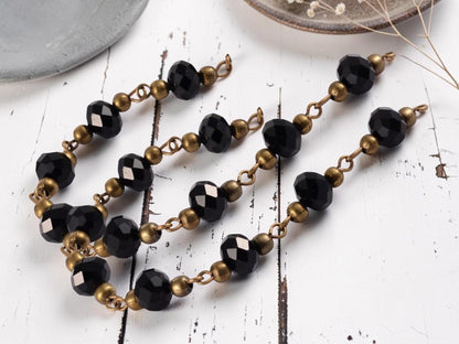 Beaded Chain - Fire Polished Beads - Bronze Chain - Handlinked Chain - 3.25ft - (5775)