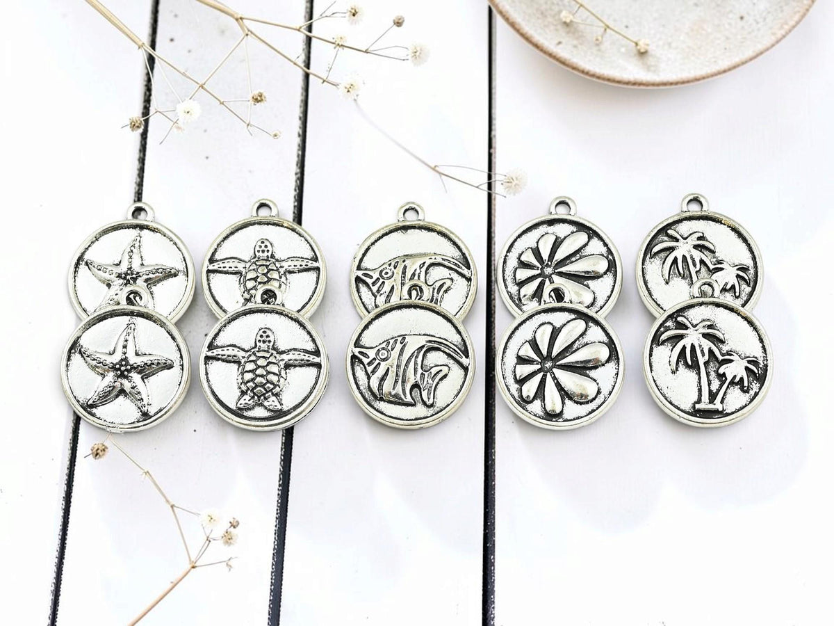 Silver Metal Ocean Series Charms - 10pcs - 20x17mm