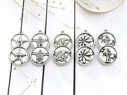 Silver Metal Ocean Series Charms - 10pcs - 20x17mm