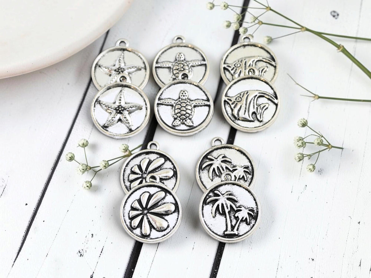 Silver Metal Ocean Series Charms - 10pcs - 20x17mm