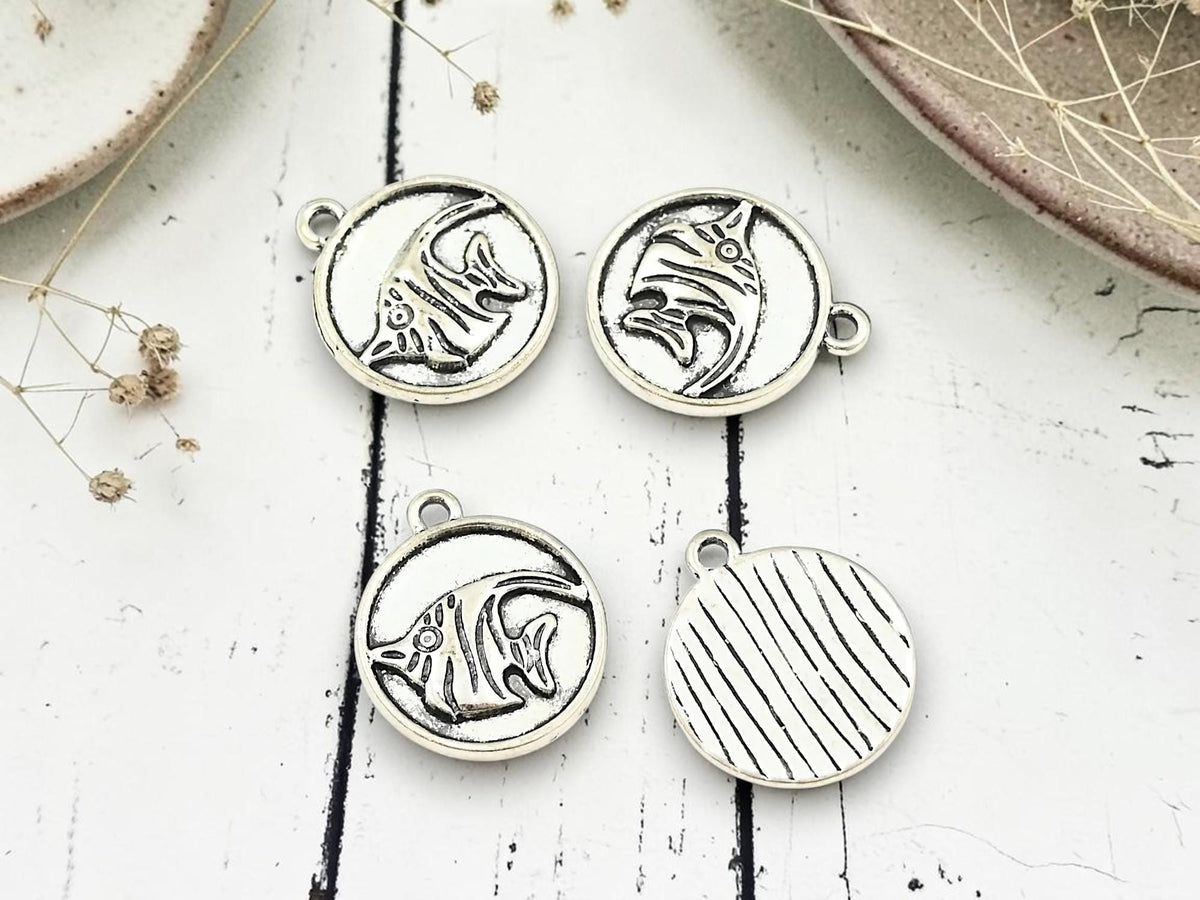 Silver Metal Ocean Series Charms - 10pcs - 20x17mm
