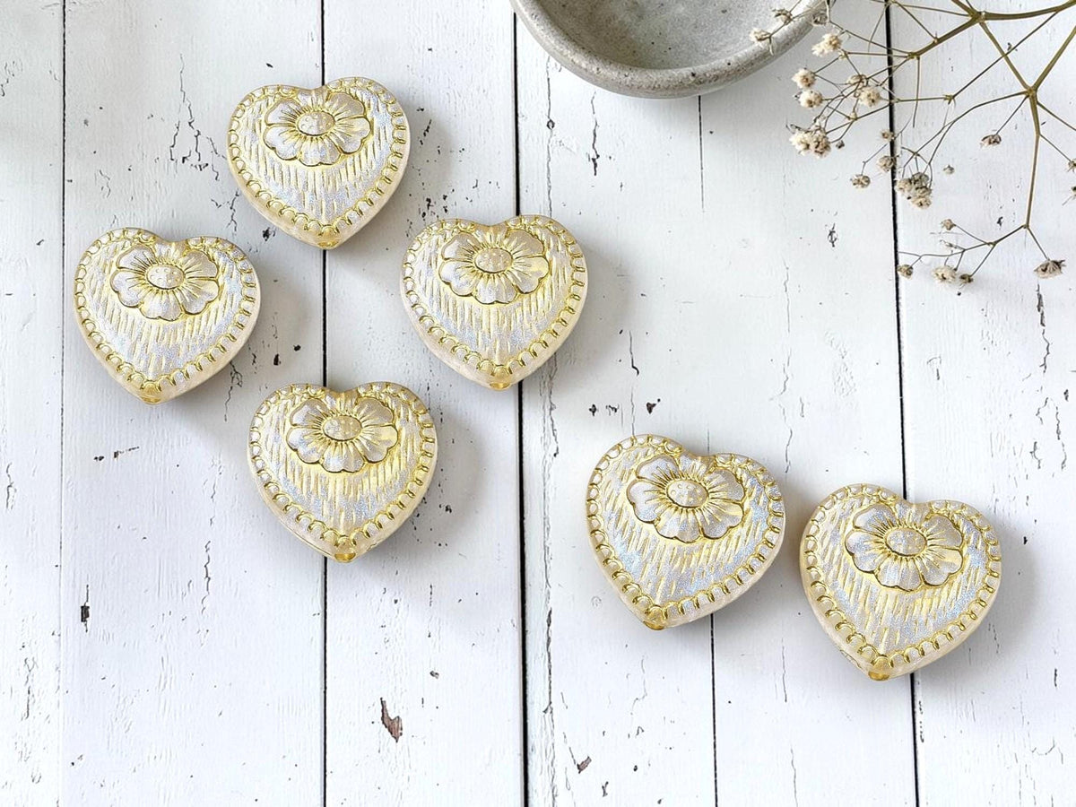 Gilded Crystal Clear AB Acrylic Heart Beads - Lightweight - 17x18x5mm - 10pcs - (622)