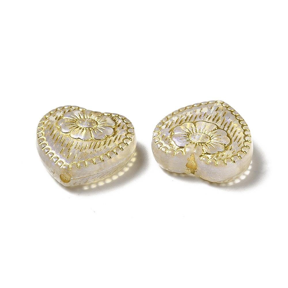 Gilded Crystal Clear AB Acrylic Heart Beads - Lightweight - 17x18x5mm - 10pcs - (622)