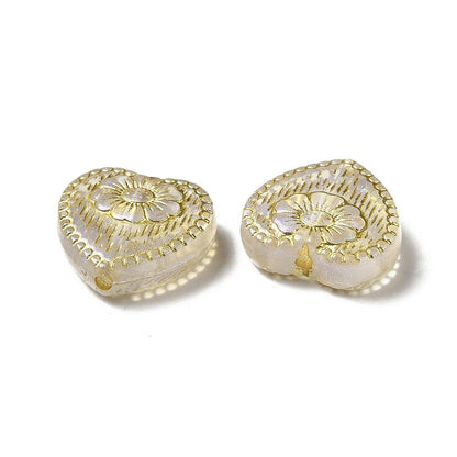 Gilded Crystal Clear AB Acrylic Heart Beads - Lightweight - 17x18x5mm - 10pcs - (622)