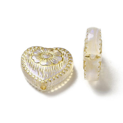 Gilded Crystal Clear AB Acrylic Heart Beads - Lightweight - 17x18x5mm - 10pcs - (622)