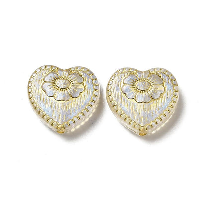 Gilded Crystal Clear AB Acrylic Heart Beads - Lightweight - 17x18x5mm - 10pcs - (622)