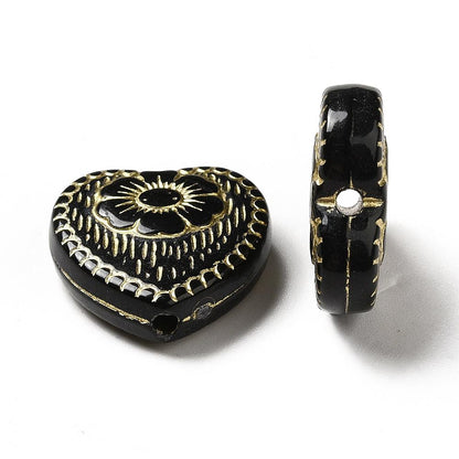 Gilded Crystal Jet Black Acrylic Heart Beads - Lightweight - 17x18x5mm - 10pcs - (A300)