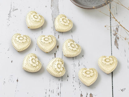 Gilded Opaqaue Beige Acrylic Heart Beads - Lightweight - 17x18x5mm - 10pcs - (A468)