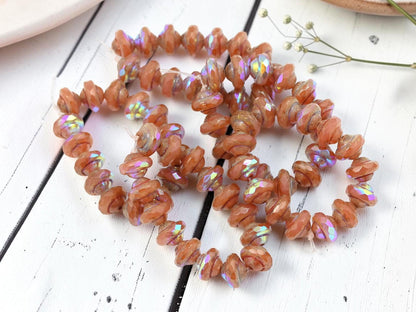 Czech Glass Saturn Beads - Salmon Opaline Picasso AB - 6x8mm - 15pcs - (2478)