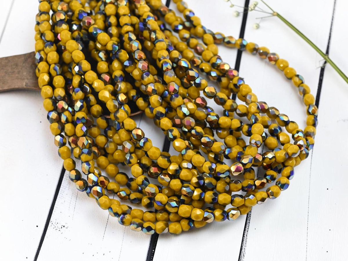 4mm Czech Glass Faceted Fire Polished Round Beads - Marigold Azuro - 50pcs - (5410)