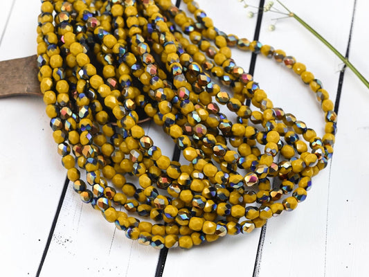 4mm Czech Glass Faceted Fire Polished Round Beads - Marigold Azuro - 50pcs - (5410)