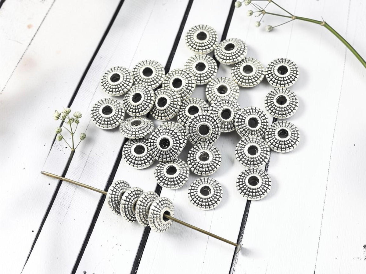 Metal Beads - Silver Spacers - Silver Beads - Antique Silver - Silver Spacer Beads - Metal Spacer Beads - 70pcs - 8x4mm - (B477)