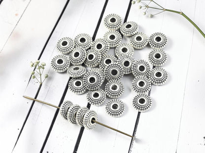 Metal Beads - Silver Spacers - Silver Beads - Antique Silver - Silver Spacer Beads - Metal Spacer Beads - 70pcs - 8x4mm - (B477)