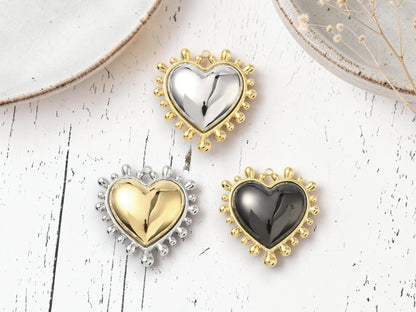 Stainless Steel 2 Tone Mixed Metal Heart Pendants - 50x48mm - 1pc - Choose Your Color