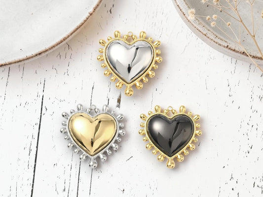 Stainless Steel 2 Tone Mixed Metal Heart Pendants - 50x48mm - 1pc - Choose Your Color