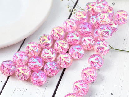 14mm Czech Glass Vintage Style Thick Coin Beads - Fuchsia Washed Crystal AB - 8pcs - (4810)