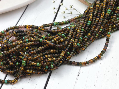 Size 6/0 Aged Picasso Seed Bead Strands - Druid Striped Picasso Mix - 20" Strand - (A412)