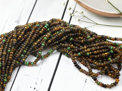 Size 6/0 Aged Picasso Seed Bead Strands - Druid Striped Picasso Mix - 20" Strand - (A412)