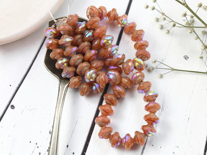 Czech Glass Saturn Beads - Salmon Opaline Picasso AB - 6x8mm - 15pcs - (2478)
