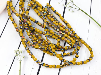 4mm Czech Glass Faceted Fire Polished Round Beads - Marigold Azuro - 50pcs - (5410)