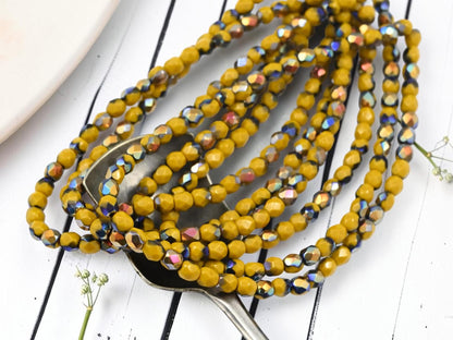 4mm Czech Glass Faceted Fire Polished Round Beads - Marigold Azuro - 50pcs - (5410)