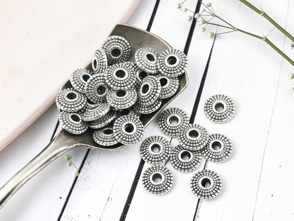 Metal Beads - Silver Spacers - Silver Beads - Antique Silver - Silver Spacer Beads - Metal Spacer Beads - 70pcs - 8x4mm - (B477)