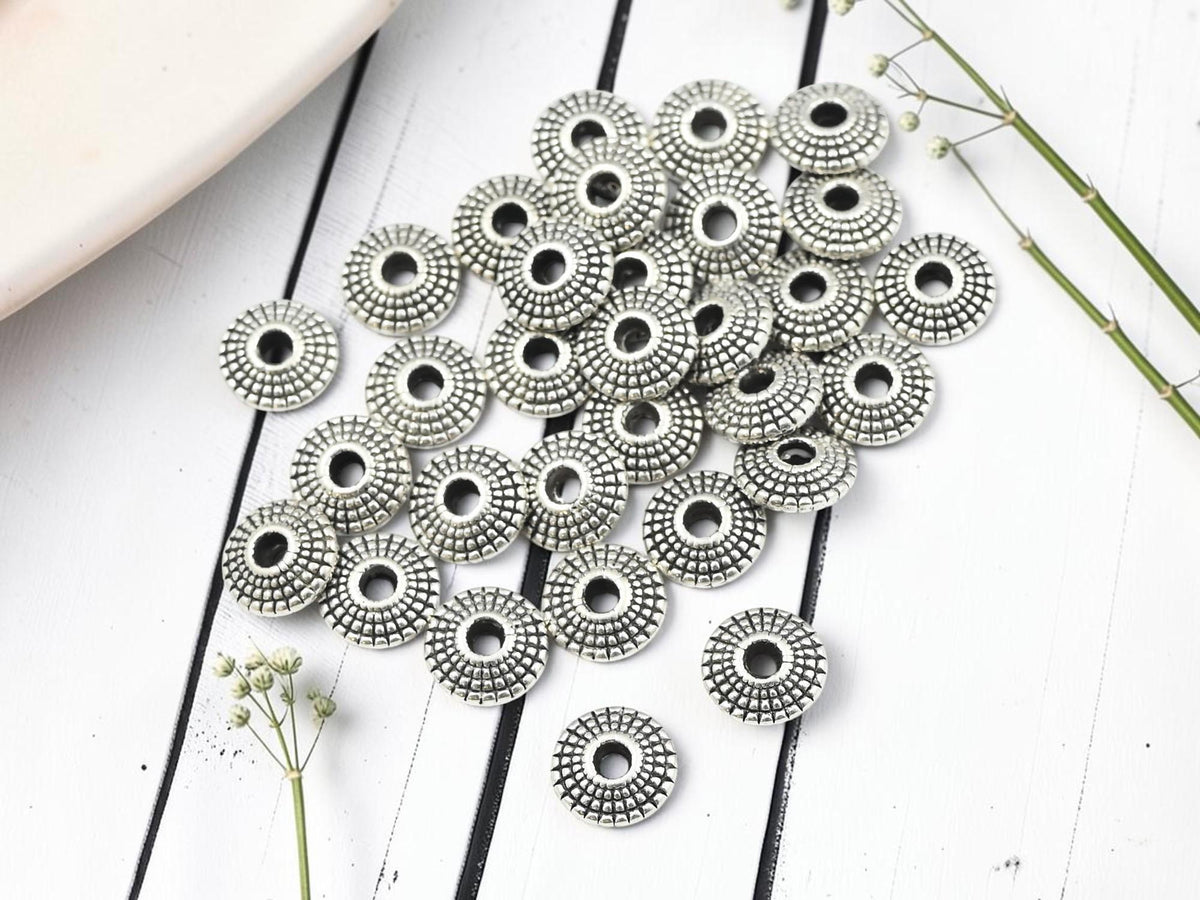 Metal Beads - Silver Spacers - Silver Beads - Antique Silver - Silver Spacer Beads - Metal Spacer Beads - 70pcs - 8x4mm - (B477)