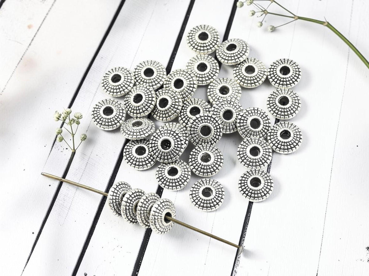 Metal Beads - Silver Spacers - Silver Beads - Antique Silver - Silver Spacer Beads - Metal Spacer Beads - 70pcs - 8x4mm - (B477)