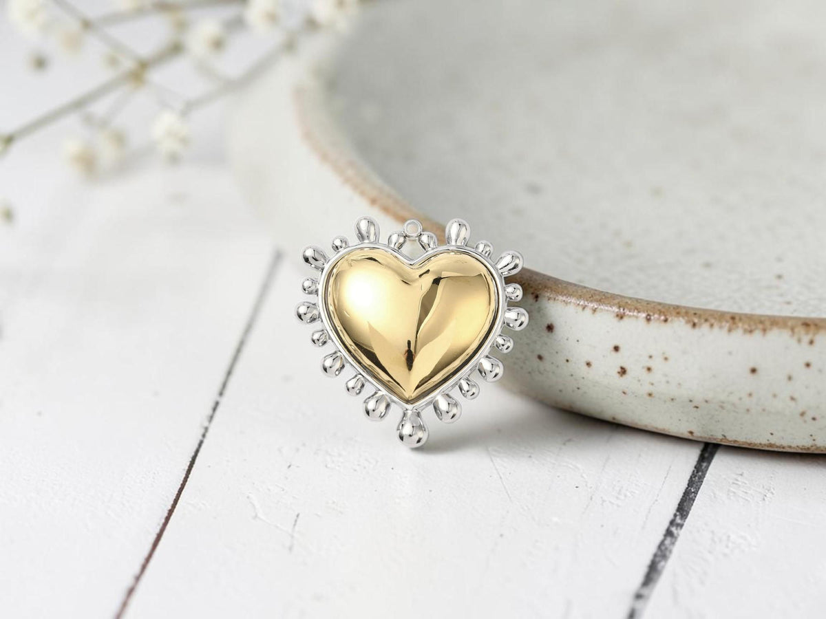 Stainless Steel 2 Tone Mixed Metal Heart Pendants - 50x48mm - 1pc - Choose Your Color