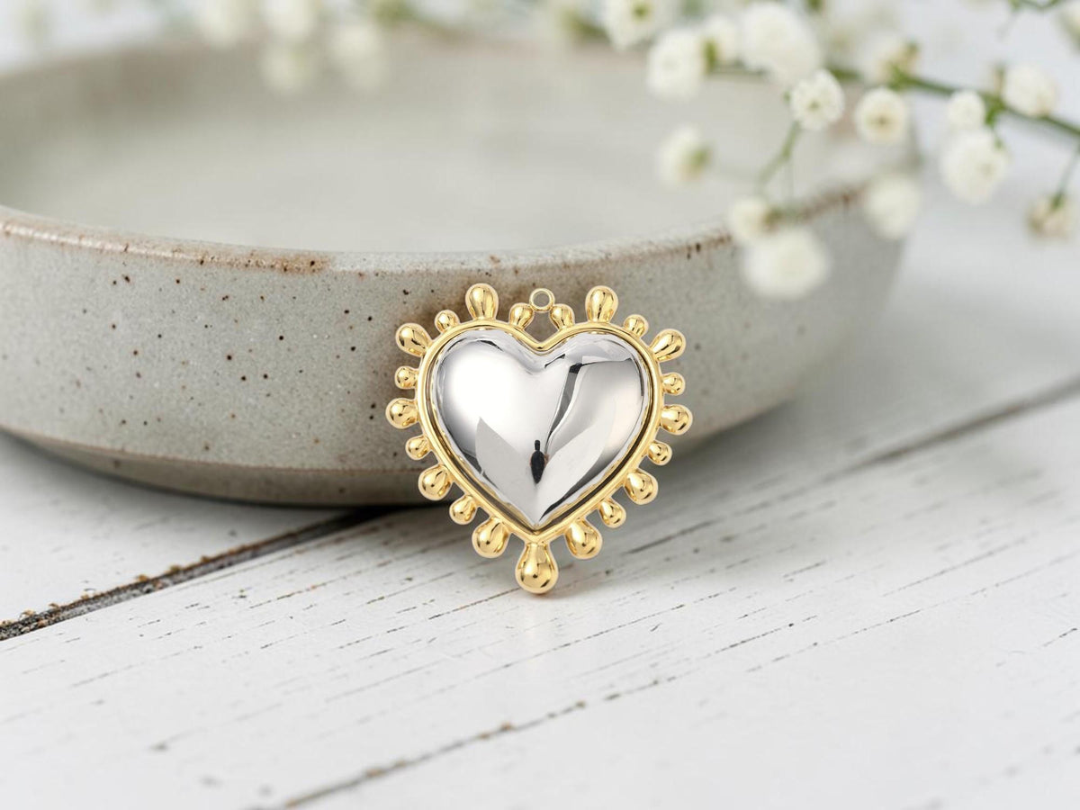 Stainless Steel 2 Tone Mixed Metal Heart Pendants - 50x48mm - 1pc - Choose Your Color