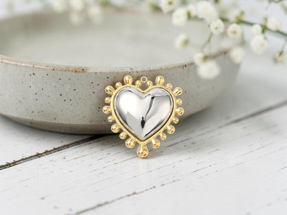 Stainless Steel 2 Tone Mixed Metal Heart Pendants - 50x48mm - 1pc - Choose Your Color