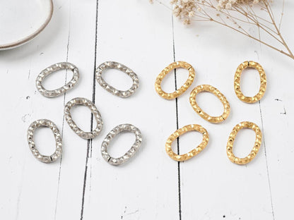 Stainless Steel Textured Linking Rings - Platinum or Gold - 13x9x2mm - 25pcs