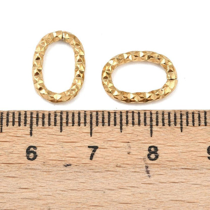 Stainless Steel Textured Linking Rings - Platinum or Gold - 13x9x2mm - 25pcs