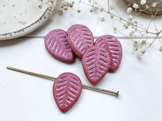 Leaf Beads - Czech Glass Beads - Picasso Beads - Top Drilled Leaf - Top Drilled Leaves - Top Hole -  16x12mm - 6pcs - (B609)