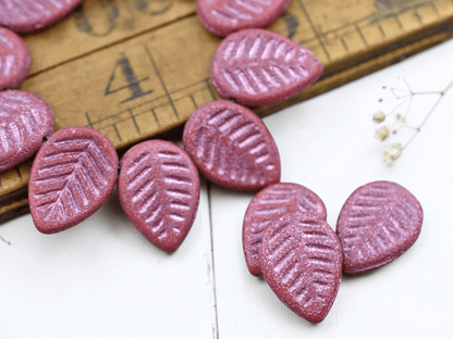 Leaf Beads - Czech Glass Beads - Picasso Beads - Top Drilled Leaf - Top Drilled Leaves - Top Hole -  16x12mm - 6pcs - (B609)