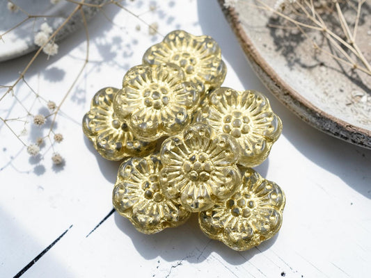 *12* 14mm Gold Washed Crystal Wildflower Beads
