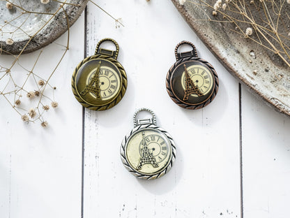 35x45mm Eiffel Tower Clock Pendant -- Choose Your Finish
