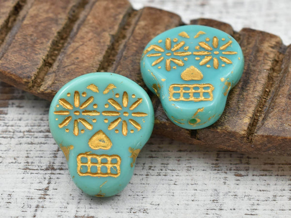 *4* 20x17mm Gold Washed Opaque Turquoise Sugar Skull Beads