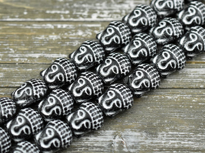 *4* 15x14mm Silver Washed Jet Black Buddha Head Beads