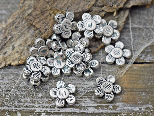 *50* 10mm Antique Silver Daisy Flower Spacer Beads