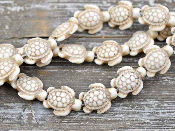 18x14x8mm Bone Beige Synthetic Turquoise Turtle Beads - 15" Strand